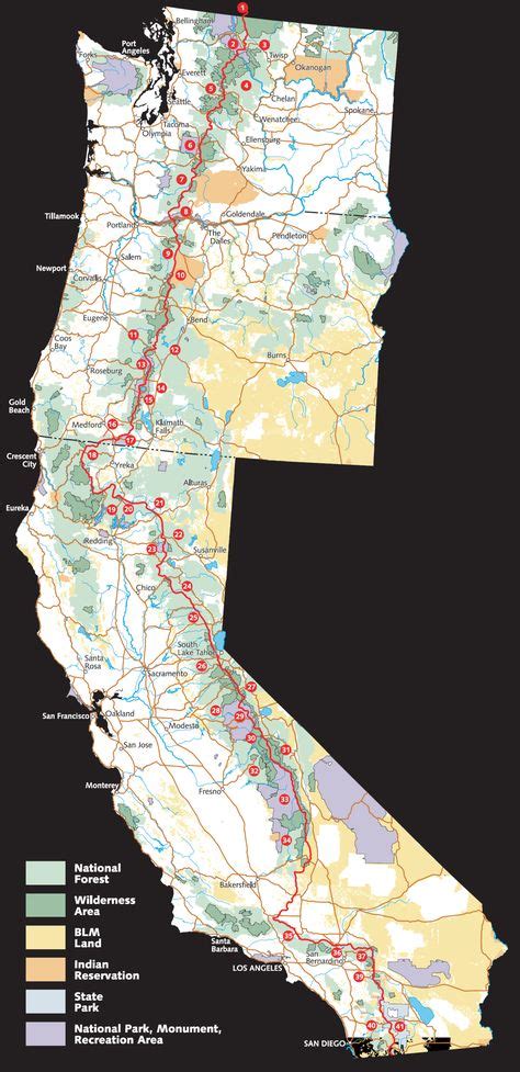 PCT overview from Forest Service brochure | Pacific crest trail, Pacific coast trail, Trail maps