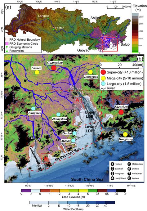 (a) Pearl River basin in southern China, the Pearl River Delta (PRD) is ...