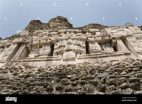 Carvings on the Mayan ruins of Xunantunich, The Stone Maiden, or Lady of the Rocks, named after ...