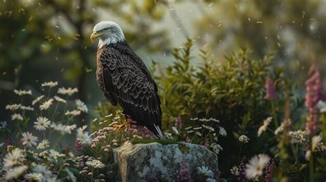 Premium Photo | Bald Eagle Perched on FlagDecorated Gravestone