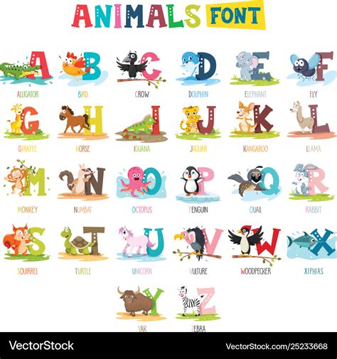 Cartoon animals font Royalty Free Vector Image