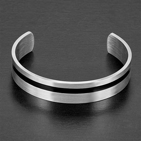 Stainless Steel Black Stripe Cuff Bracelet // Black + Silver - West Coast Jewelry - Touch of Modern