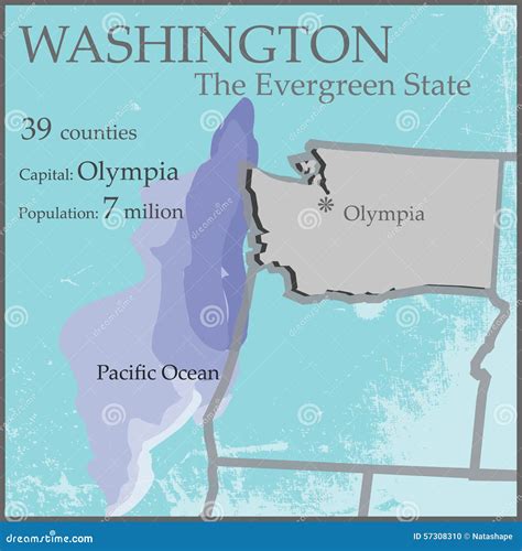 Washington, The Evergreen State Map Stock Vector - Image: 57308310