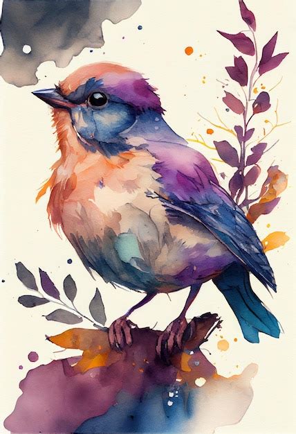 Premium AI Image | A watercolor painting of a bird with a purple and orange head.