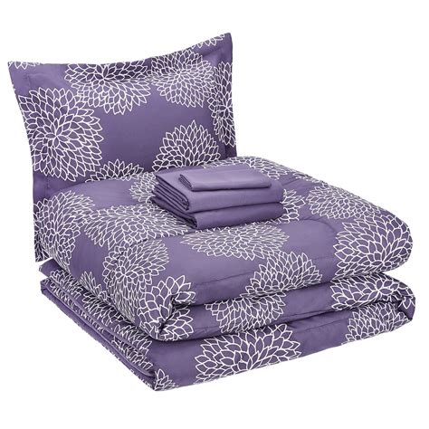 Amazon.com: Amazon Basics 5-Piece Lightweight Microfiber Bed-In-A-Bag Comforter Bedding Set - 1 ...