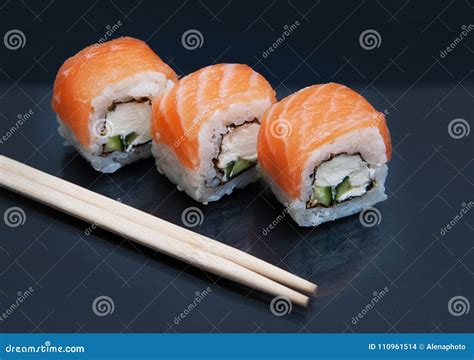 Sushi on black background stock photo. Image of restaurant - 110961514