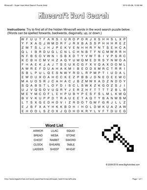 Word search, Minecraft and Word search puzzles on Pinterest