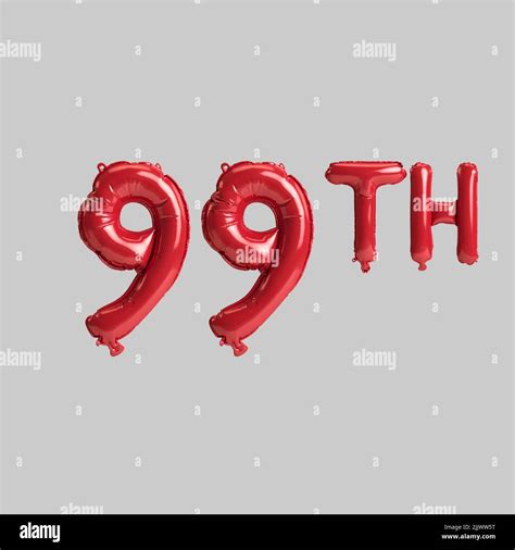 3d illustration of 99th red balloons isolated on white background Stock ...