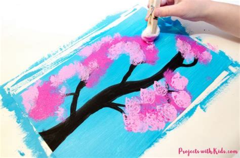 Cherry Blossom Painting with Cotton Balls | Cherry blossom painting ...