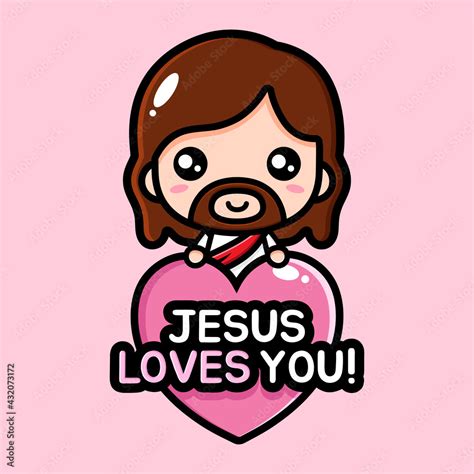 cute cartoon jesus vector design holding a heart with jesus love you writing Stock Vector ...