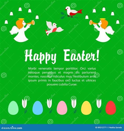 Easter Greeting Card with Angels and Eggs Stock Vector - Illustration ...