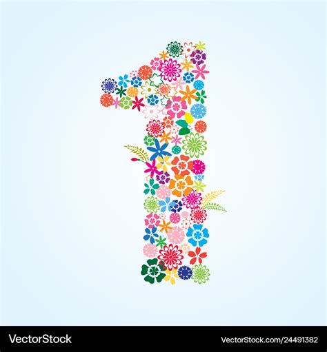 Colorful floral 1 number design isolated on white Vector Image