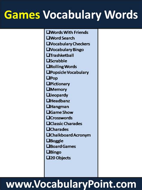 Games Vocabulary Words - Vocabulary Point