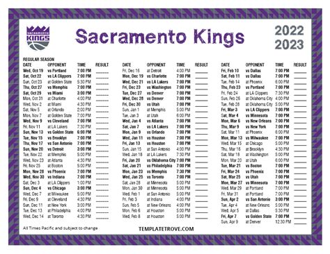 Printable 2022-2023 Sacramento Kings Schedule