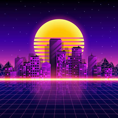 Retro Neon City Background Neon Style 80s Vector Illustration Stock Illustration - Download ...