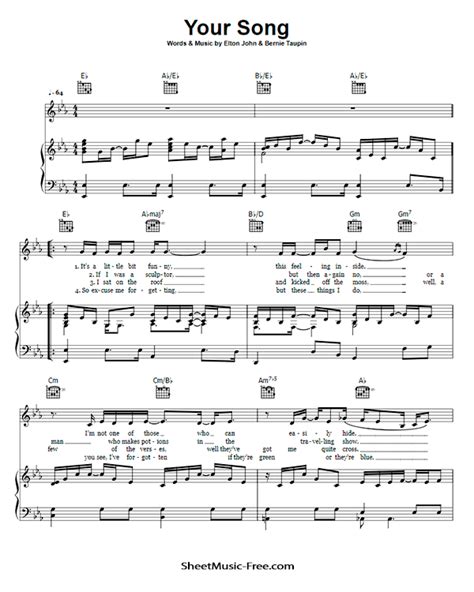 Elton John Your Song Sheet Music Notes, Chords Download Printable Easy Piano PDF Score SKU ...