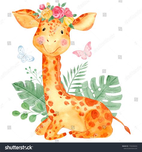 Cute Baby Giraffe Watercolor Illustration Tropical Stock Illustration 1730284033 | Shutterstock