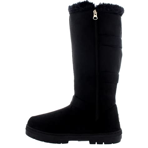 Womens Knee High Fur Lined Snow Waterproof Hard Sole Slouch Long Boots ...