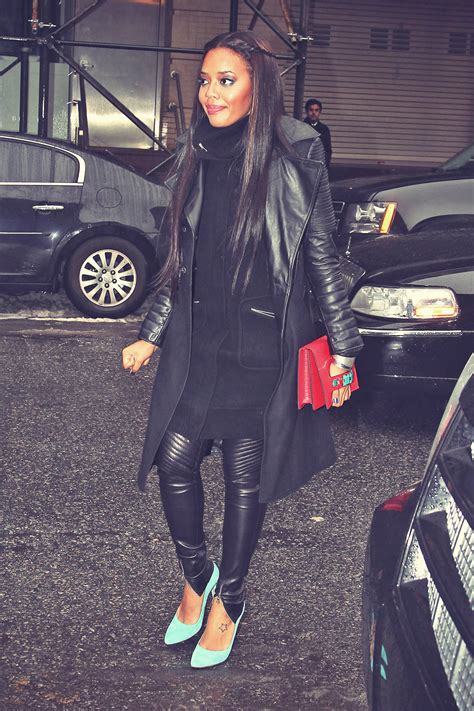 Angela Simmons arrives at the Donna Karan fashion show - Leather ...