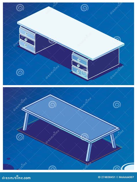 Office Table with Drawers and Four Legs. Empty Desk. Isometric Concept Stock Illustration ...