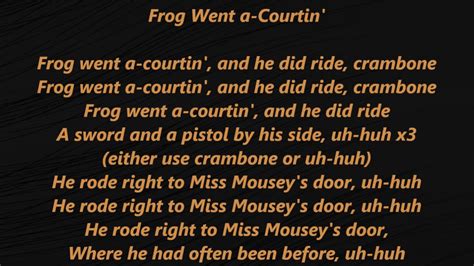 FROG Froggie Went a-COURTIN’ CRAMBONE Lyrics Words text Folk Walkin ...