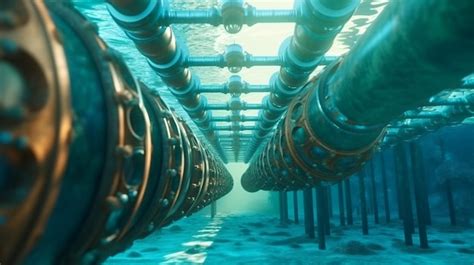 Premium AI Image | underwater plumbing concept metal pipes under the sea for transporting gas ...