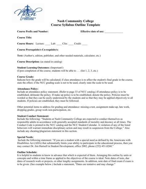 Course Syllabus Outline Template