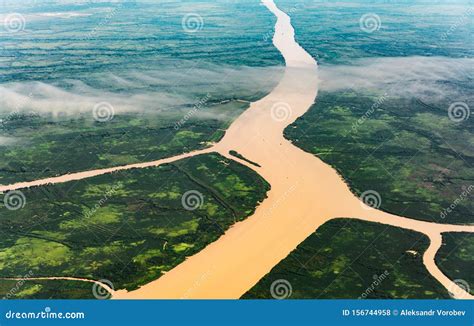 Landscape Aerial View of Colorful Amazon Rivers, Forest, Jungle, and Fields Stock Photo - Image ...