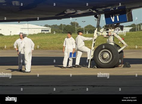 Engineers Boeing 747 Jumbo Jet Aircraft Maintenance Cardiff International Airport Rhoose Vale of ...