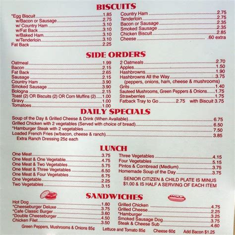 Menu at Carolina Cafe, Reidsville, 224 Settle St