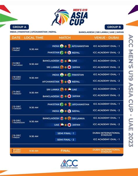 Under 19 Asia Cup Full Match Schedule - Newswire