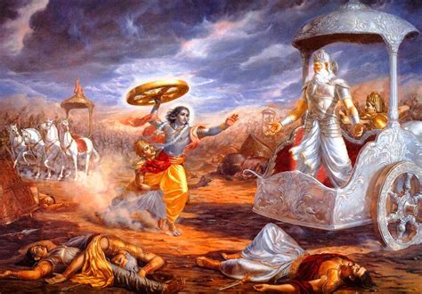 Krishna Attacks Bhishma Painting