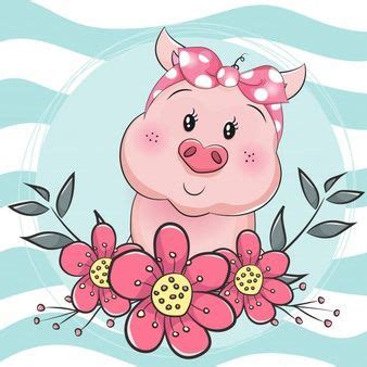 Premium Vector | Cartoon pig with flower in blue background | Dibujos de chanchitos, Dibujos ...