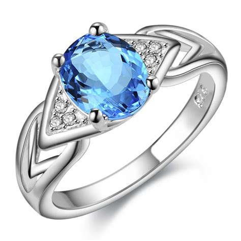 classic blue zircon Oval Wholesale 925 jewelry silver plated ring ,fashion jewelry Ring for ...