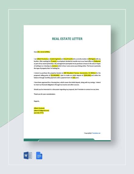 Free Sample Real Estate Letter Template - Google Docs, Word | Template.net