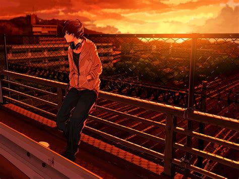 1920x1080px, 1080P free download | Chilling, kuronokuro, Boy, Town, Anime, Sunset, Cute ...