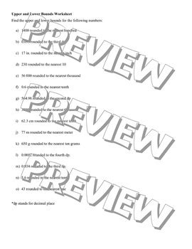 Upper and Lower Bounds Worksheet by HS IB Math Classroom | TPT