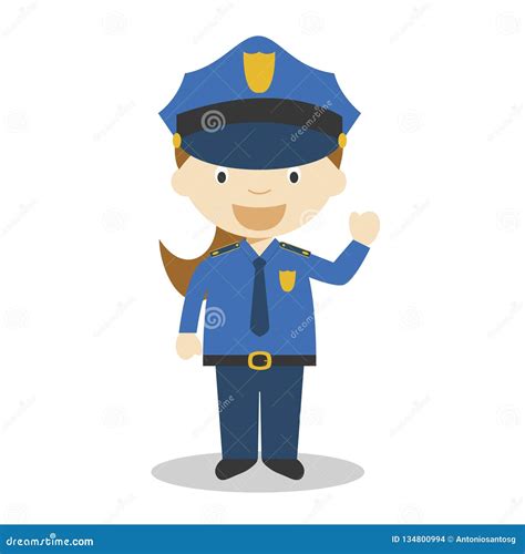 Cartoon Policewoman And Policeman Characters In Police Uniform Vector ...