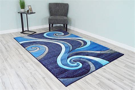 PREMIUM 3D Effect Hand Carved Thick Modern Contemporary Abstract Area Rug Design 327 Ocean Blue ...