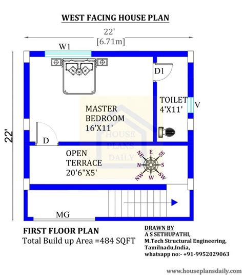 22x22 West Facing Vastu House Design - House Plan and Designs |PDF Books