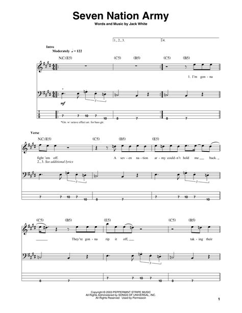 Seven Nation Army by White Stripes - Bass Tab - Guitar Instructor