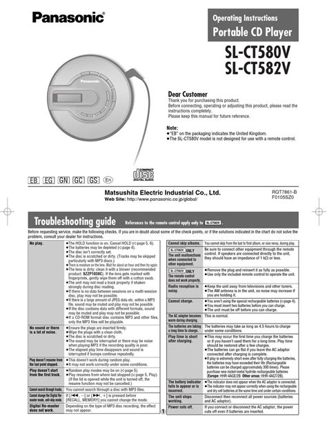 PANASONIC SL-CT582V OPERATING INSTRUCTIONS MANUAL Pdf Download | ManualsLib