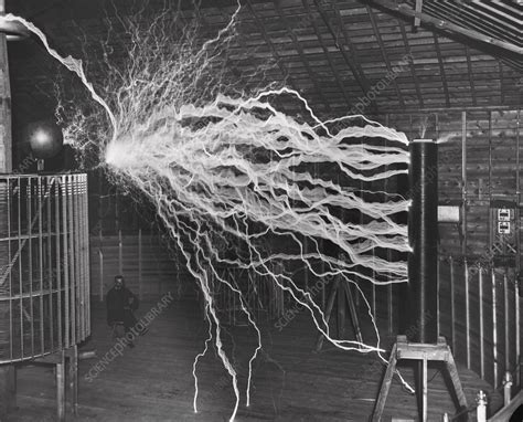 Tesla coil experiment, circa 1899 - Stock Image - C036/8382 - Science Photo Library