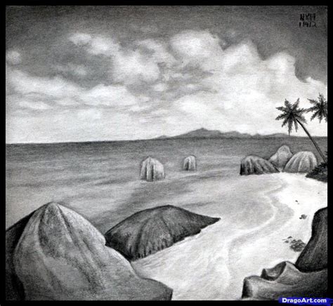 Beach Landscape Sketch at PaintingValley.com | Explore collection of ...