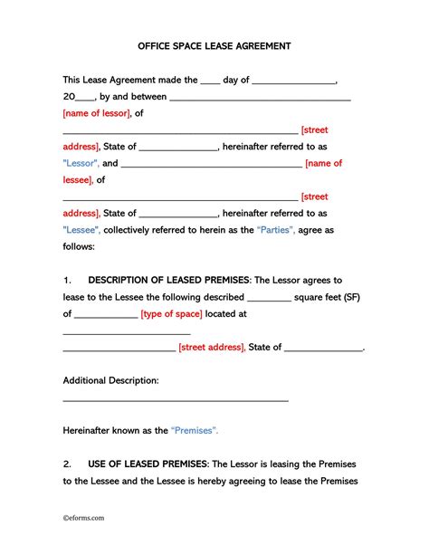 Lease Agreement For Office Space Template - Printable Form, Templates ...