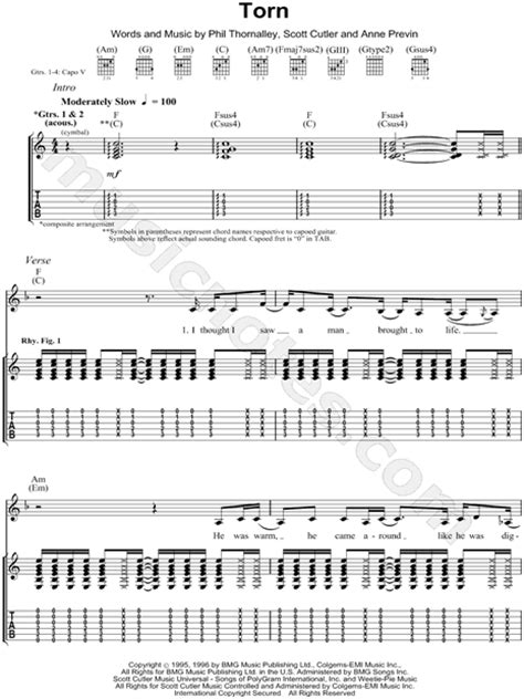 Natalie Imbruglia "Torn" Guitar Tab in C Major - Download & Print - SKU: MN0072233