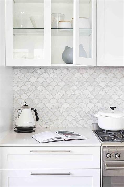 Carrera Marble Fan Shaped Kitchen Backsplash Tiles - Transitional ...