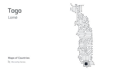 Togo Map with a capital of Lome Shown in a Microchip Pattern. E-government. World Countries maps ...