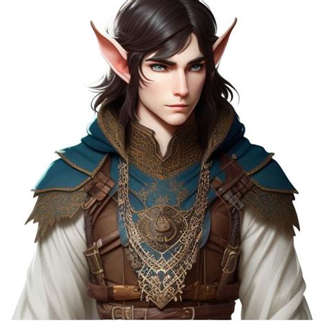 taut-walrus979: Young adult male elf with brunette hair and deep blue eyes. Wearing druidic ...