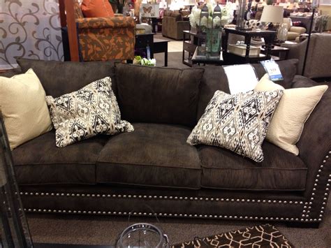 Not a fan of the pillows but I Love this dark gray couch with silver rivets. | Home decor, Dark ...